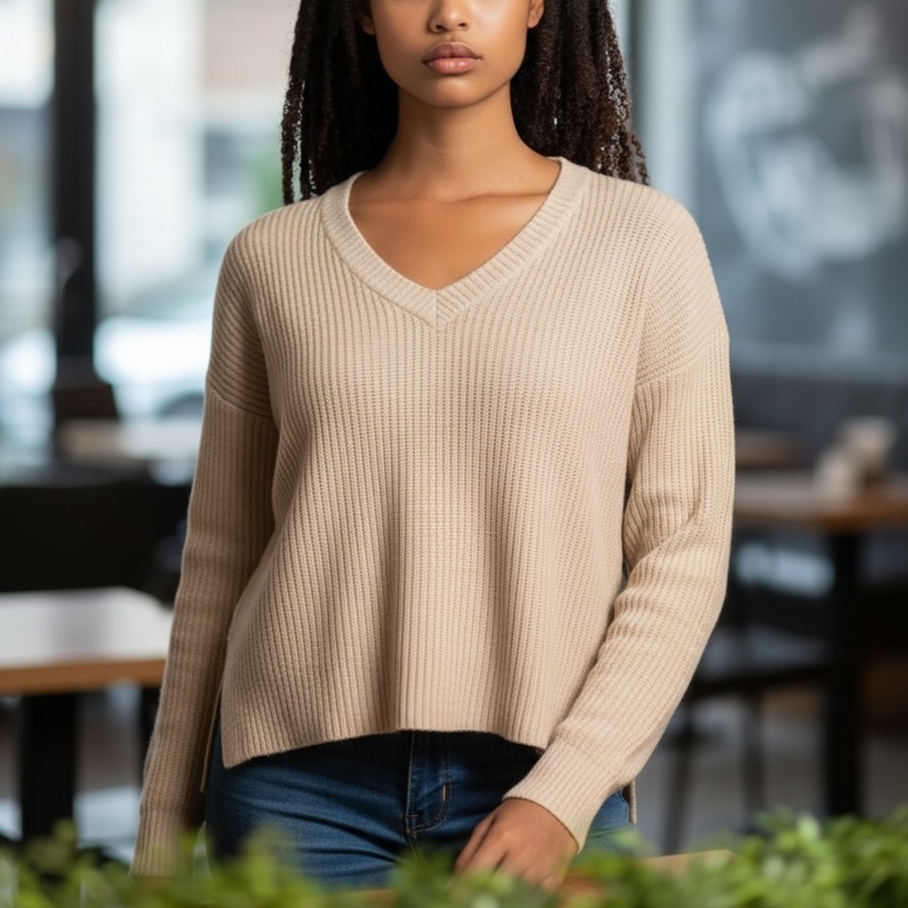 VEDA Light Pink Ribbed Cashmere Sweater Size S